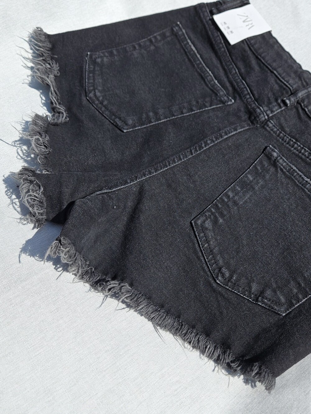 Zara NWT Black High Waisted Cut Off Jean Shorts Size 8 - Picture 10 of 13